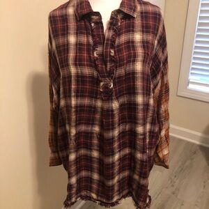 Democracy Women's Plaid Top - Orange and Cream
